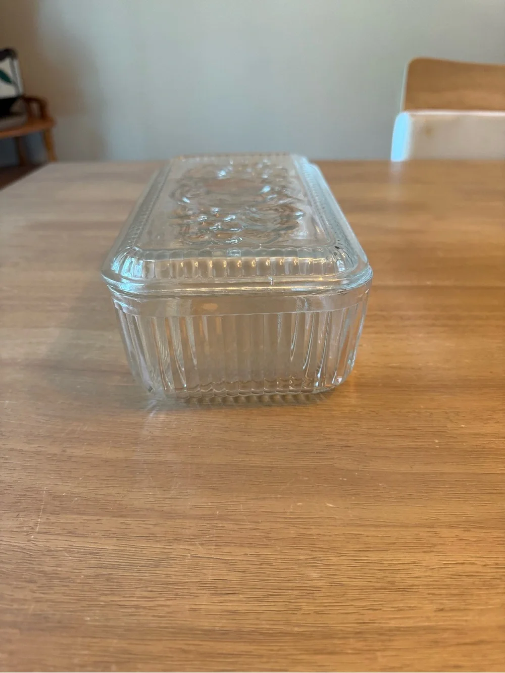 Vintage Federal Glass Refrigerator Storage Dish Ribbed w/Embossed Vegetable Lid